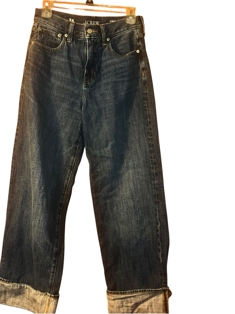 J CREW Women’s size 26/2 Wide Leg Low Rise Rigid Jeans Cuffed Denim CN370 boho